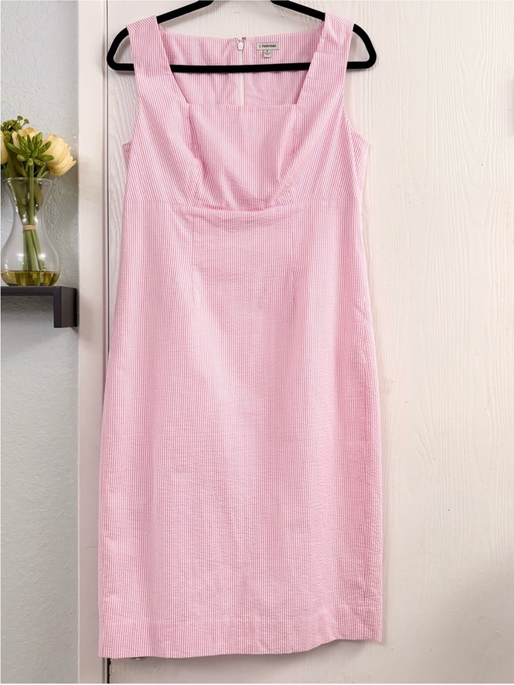 J. Peterman Pink Sleeveless Seersucker Sheath Dress Size 6